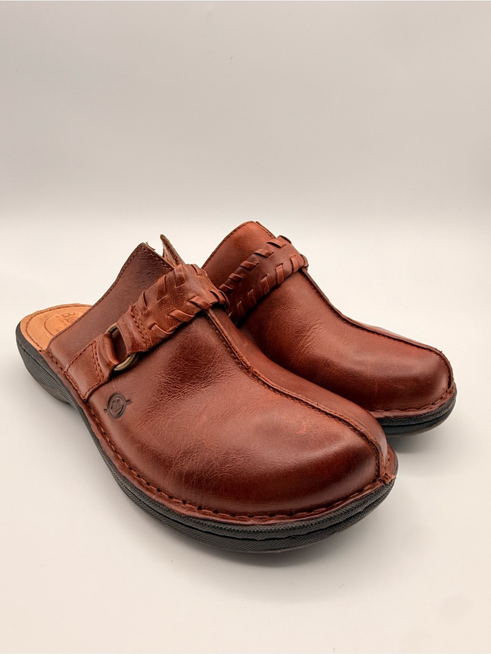 BORN Talquin Brown Leather Braided Strap Mule Clogs Women’s Size 7